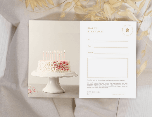 Birthday spa gift card occasion at Carisma Spa Malta